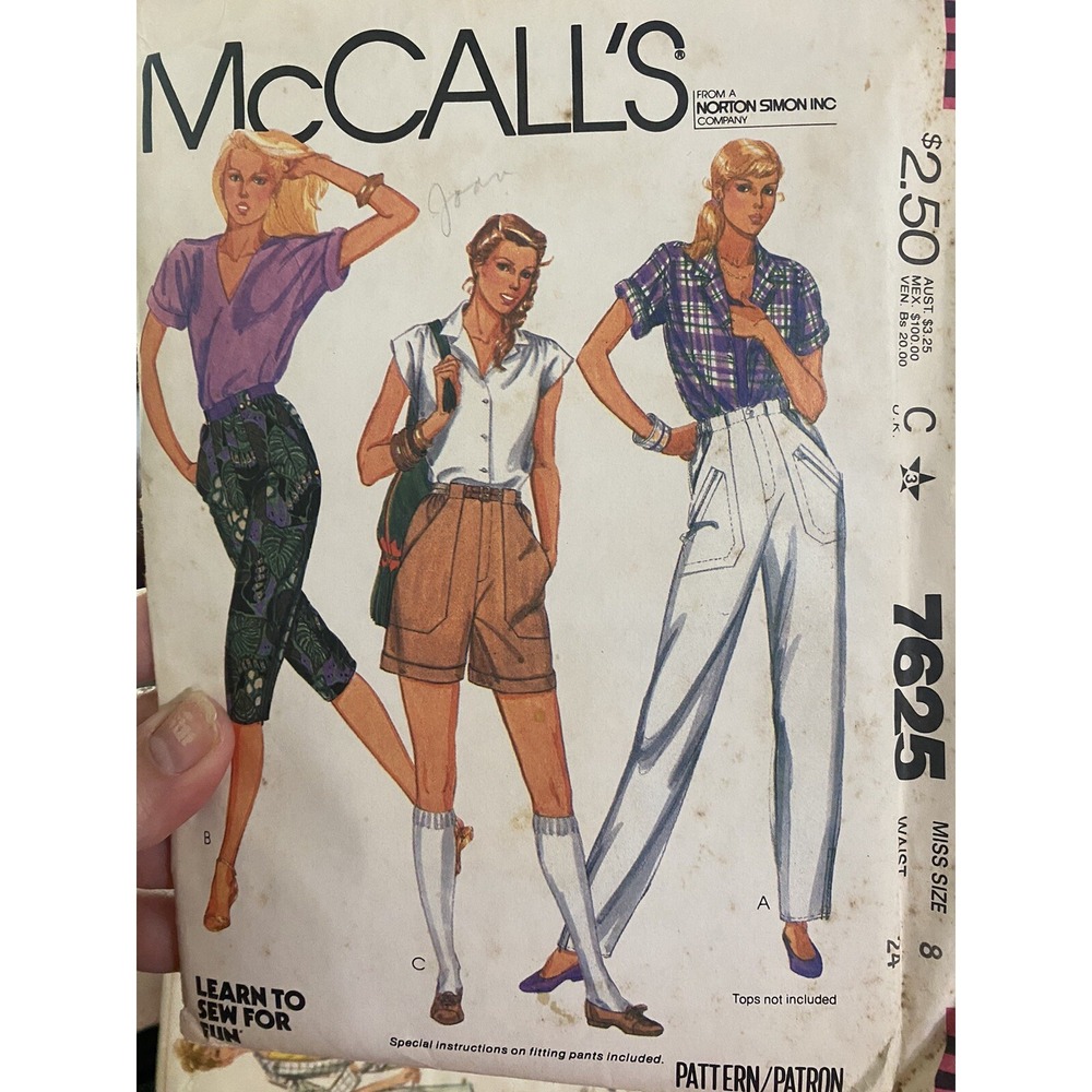 Vintage 1981 McCalls Ladies Pants & Shorts Pattern 7625 Size 8 Cut